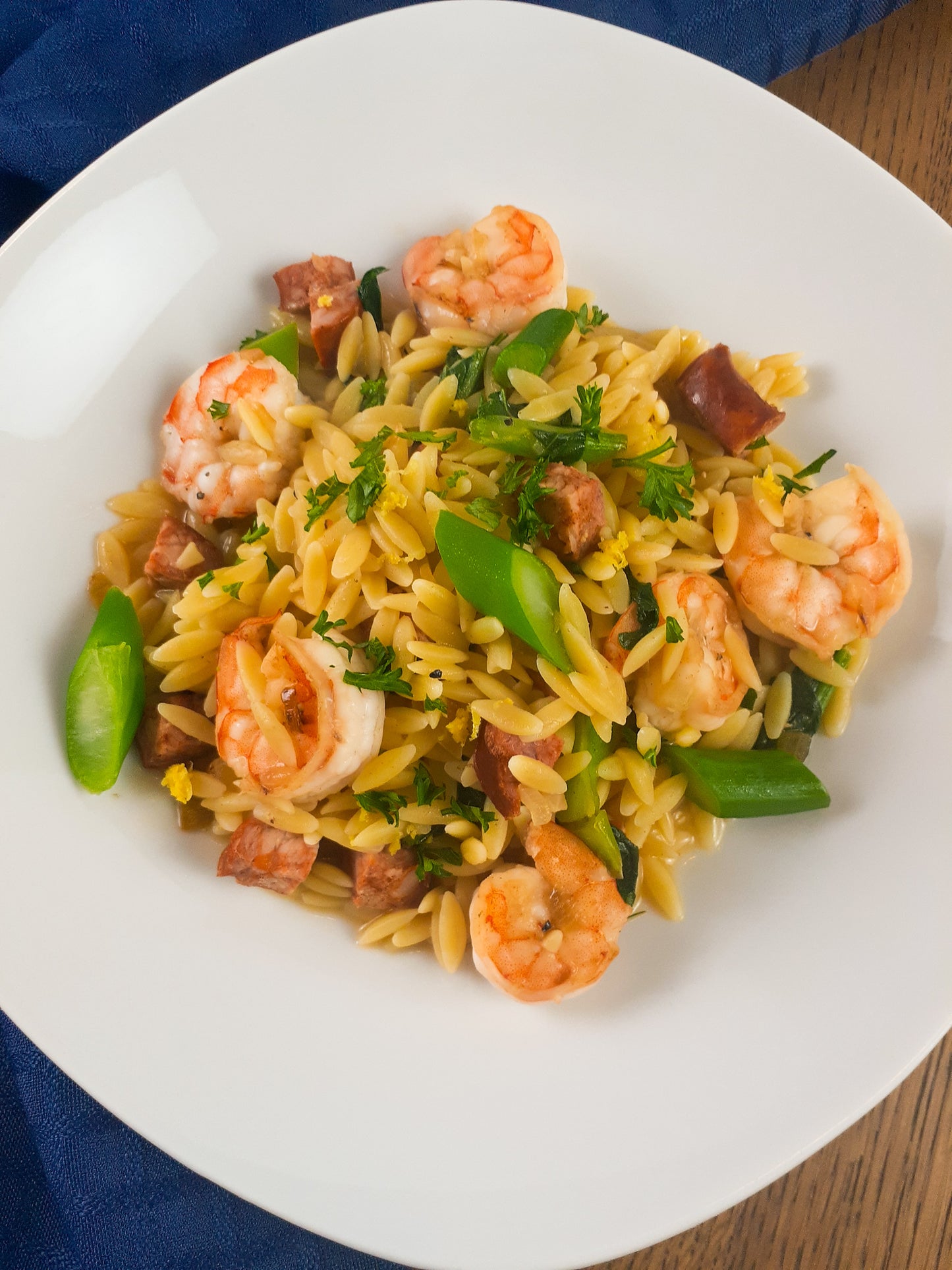 Poêlé d'Orzo, Crevette et Chorizo avec Brocoli