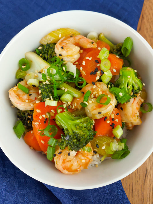 Sauté de Crevettes aux Légumes sur Vermicelle de Riz